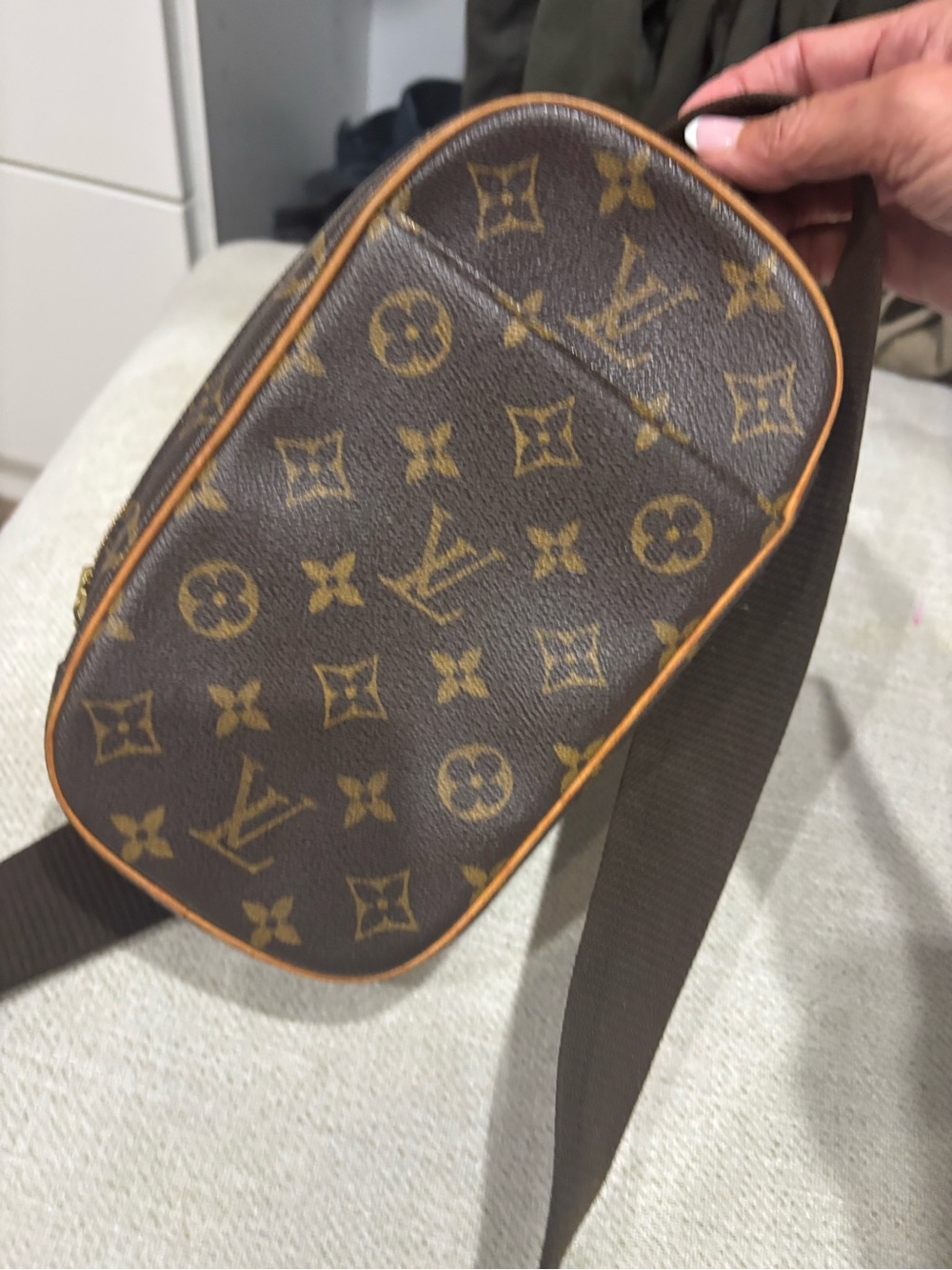 Louis Vuitton Monogram Belt Crossbody in Brown and Tan Piping